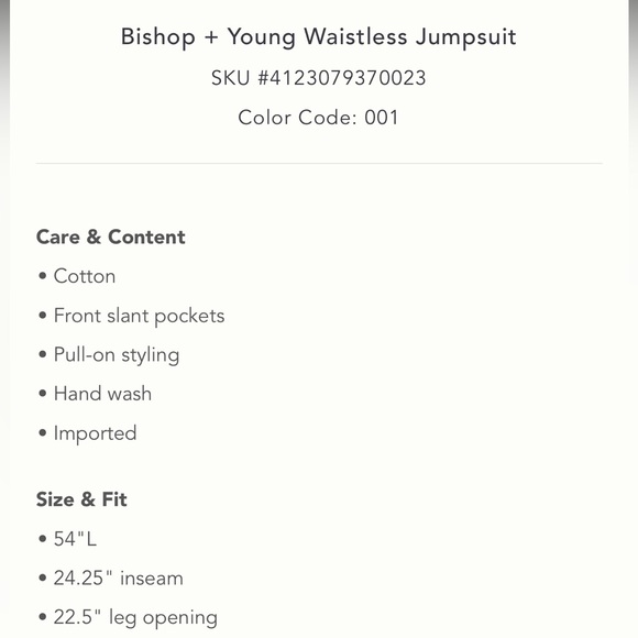 Bishop + Young Jumpsuit NWT - Picture 6 of 6